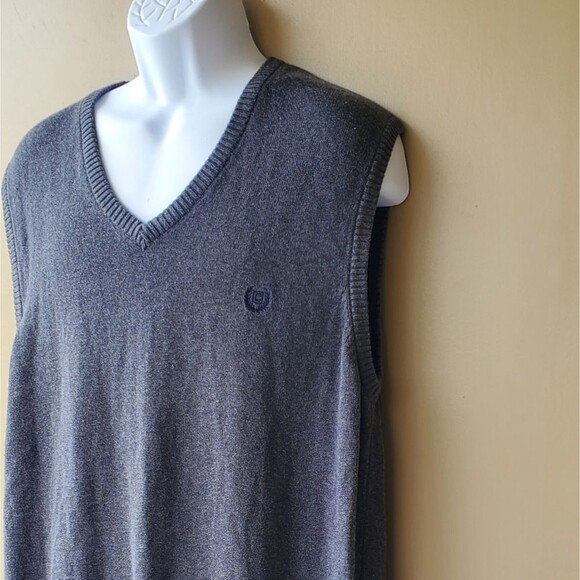 Chaps Men Grey/Gray Vneck Sweater Pullover Vest - Picture 4 of 13